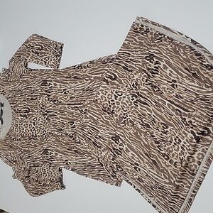 G.I.L.I. Brown Animal Print High Double Slit Long Sleeve Dress